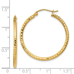 14k Diamond-cut 2mm Round Tube Hoop Earrings - 3
