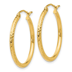 14k Diamond-cut 2mm Round Tube Hoop Earrings - 4