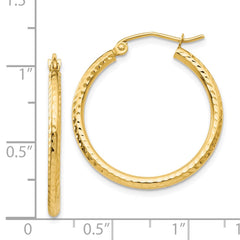 14k Diamond-cut 2mm Round Tube Hoop Earrings - 4