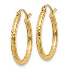 14k Diamond-cut 2mm Round Tube Hoop Earrings - 9