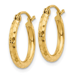 14k Diamond-cut 2mm Round Tube Hoop Earrings - 10