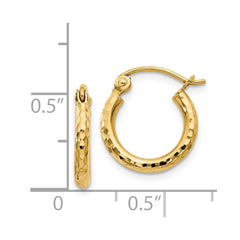 14k Diamond-cut 2mm Round Tube Hoop Earrings - 11