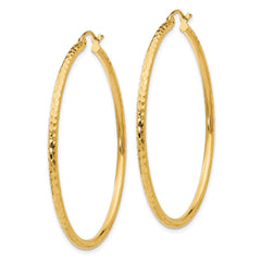 14k Diamond-cut 2mm Round Tube Hoop Earrings - 5