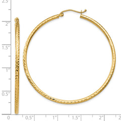 14k Diamond-cut 2mm Round Tube Hoop Earrings - 6