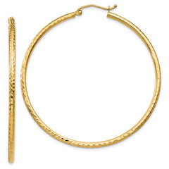 14k Diamond-cut 2mm Round Tube Hoop Earrings - 6