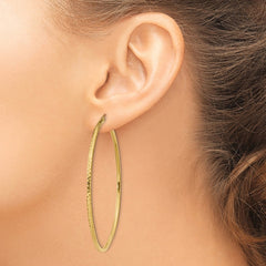 14k Diamond-cut 2mm Round Tube Hoop Earrings - 2