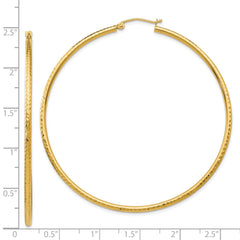 14k Diamond-cut 2mm Round Tube Hoop Earrings - 2