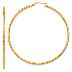 14k Diamond-cut 2mm Round Tube Hoop Earrings - 2