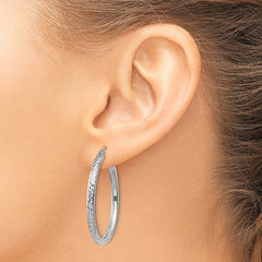 14k White Gold Diamond-cut 3mm Round Hoop Earrings - 11
