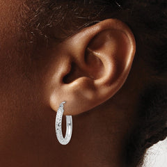 14k White Gold Diamond-cut 3mm Round Hoop Earrings - 12
