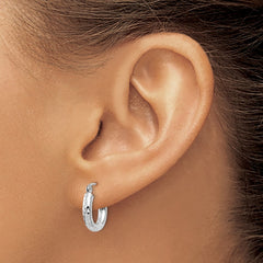 14k White Gold Diamond-cut 3mm Round Hoop Earrings - 4