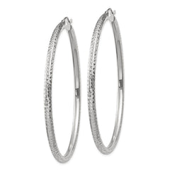 14k White Gold Diamond-cut 3mm Round Hoop Earrings - 6