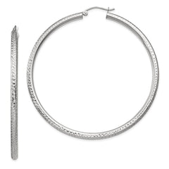 14k White Gold Diamond-cut 3mm Round Hoop Earrings - 6