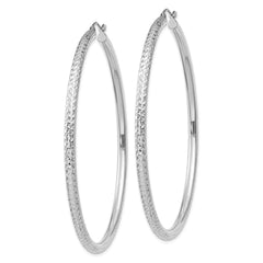 14k White Gold Diamond-cut 3mm Round Hoop Earrings - 5