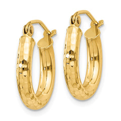 14k Diamond-cut 3mm Round Hoop Earrings - 2