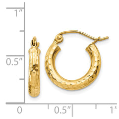 14k Diamond-cut 3mm Round Hoop Earrings - 2