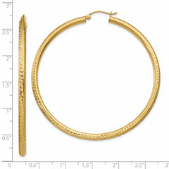 14k Diamond-cut 3mm Round Hoop Earrings - 8