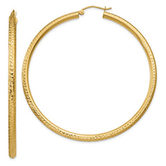 14k Diamond-cut 3mm Round Hoop Earrings - 8