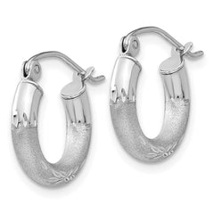 14k White Gold Satin and Diamond-cut 3mm Round Hoop Earrings - 3