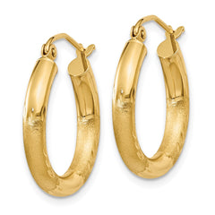 14k Satin and Diamond-cut 3mm Round Hoop Earrings - 3