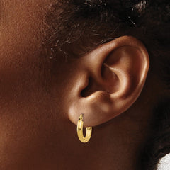 14k Satin and Diamond-cut 3mm Round Hoop Earrings - 6