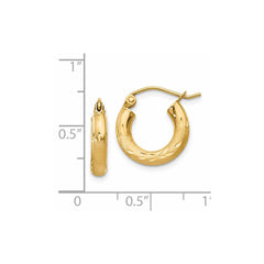 14k Satin and Diamond-cut 3mm Round Hoop Earrings - 6