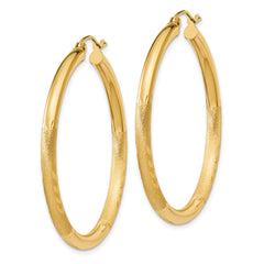 14k Satin and Diamond-cut 3mm Round Hoop Earrings