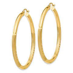 14k Satin and Diamond-cut 3mm Round Hoop Earrings - 7