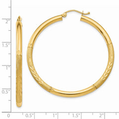 14k Satin and Diamond-cut 3mm Round Hoop Earrings - 7