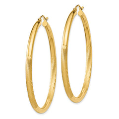 14k Satin and Diamond-cut 3mm Round Hoop Earrings - 10