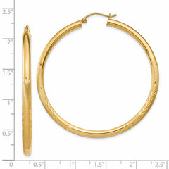 14k Satin and Diamond-cut 3mm Round Hoop Earrings - 10