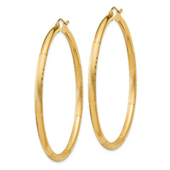 14k Satin and Diamond-cut 3mm Round Hoop Earrings - 8