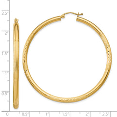 14k Satin and Diamond-cut 3mm Round Hoop Earrings - 8