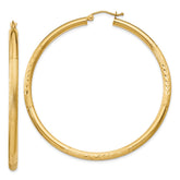 14k Satin and Diamond-cut 3mm Round Hoop Earrings - 8