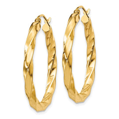 14k Polished 3mm Twisted Hoop Earrings - 2