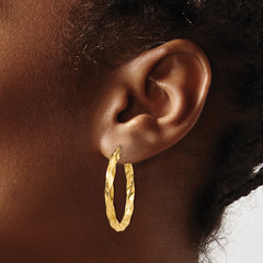 14k Polished 3mm Twisted Hoop Earrings - 2