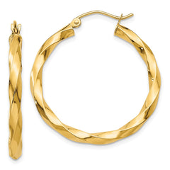 14k Polished 3mm Twisted Hoop Earrings - 2