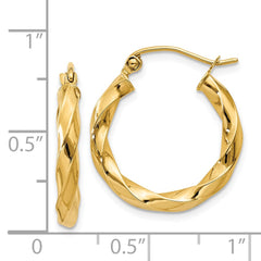14k Polished 3mm Twisted Hoop Earrings - 6