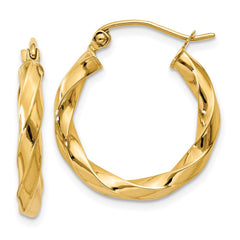 14k Polished 3mm Twisted Hoop Earrings - 6