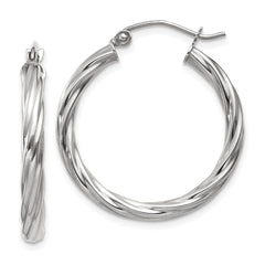 14k White Gold Polished 3.25mm Twisted Hoop Earrings - 2
