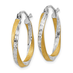 14k & Rhodium Diamond-cut 2.5mm Twisted Hoop Earrings - 3
