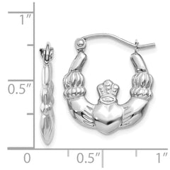 14k White Gold Claddagh Hoop Earrings - 5