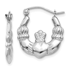 14k White Gold Claddagh Hoop Earrings - 5
