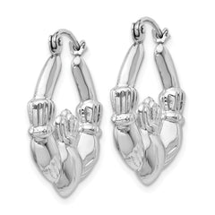 14k White Gold Claddagh Hoop Earrings - 2
