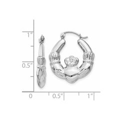 14k White Gold Claddagh Hoop Earrings - 2