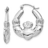 14k White Gold Claddagh Hoop Earrings - 2