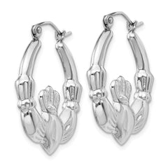 14k White Gold Claddagh Hoop Earrings - 4