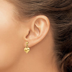 14k Polished Puffed Heart Dangle Post Earrings