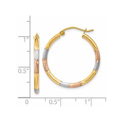 14K w/White and Rose Rhodium 2mm Satin & D/C Hoop Earrings