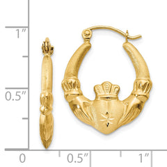 14k Polished and Satin Claddagh Hoop Earrings - 2